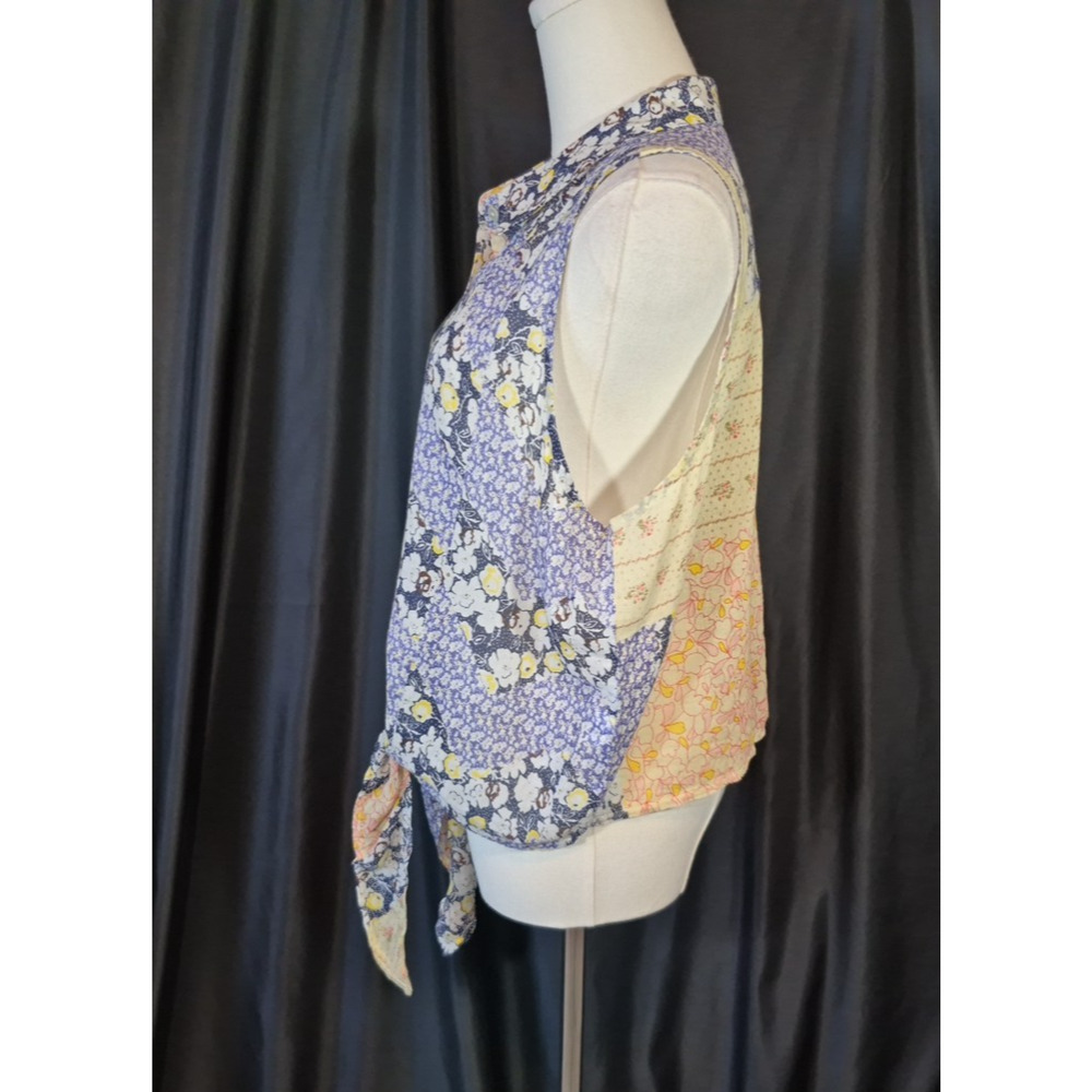 Natural Life Lola Patchwork Floral Tie Front Blouse Orange Blue Multi Large - Picture 6 of 10